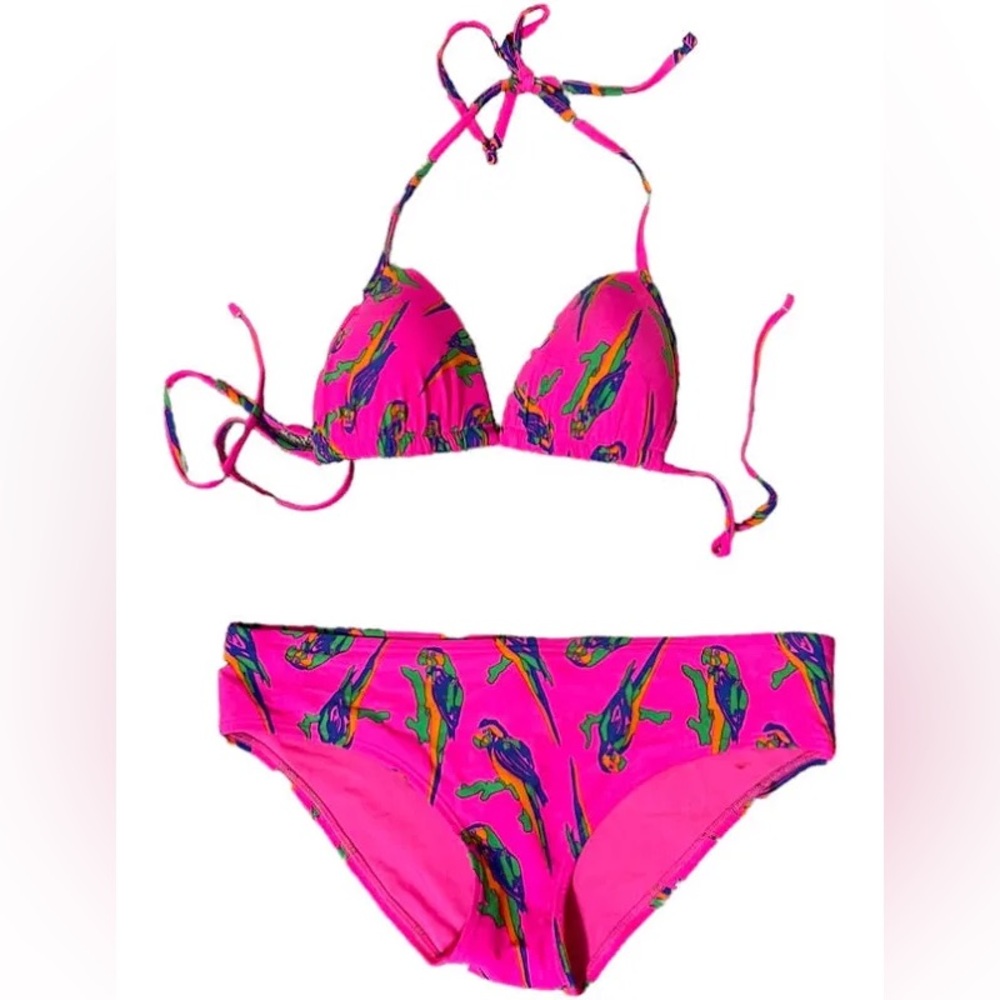 Women Aerie Swimsuit Pink Parrots bikini Hipster  NWOT.